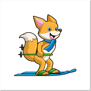 Fox as Skier with Ski & Ski poles Posters and Art